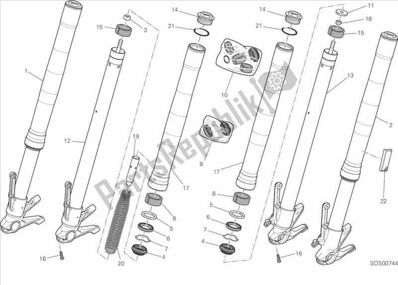 All parts for the Front Fork of the Ducati Monster 821 Thailand 2020